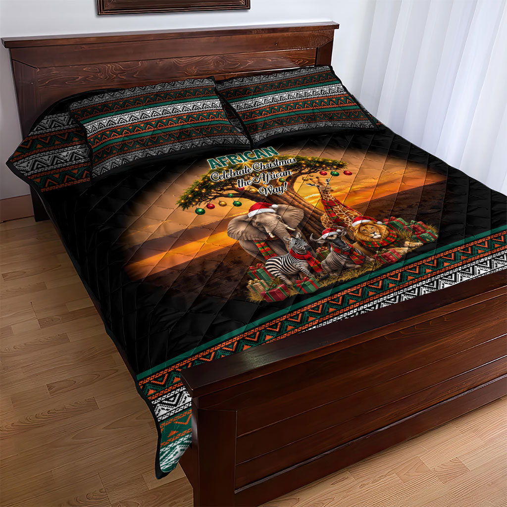 African Safari Animals Christmas Quilt Bed Set Savannah Wildlife Festive Holiday Tribal Pattern