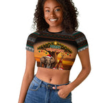 African Safari Animals Christmas Raglan Cropped T shirt Savannah Wildlife Festive Holiday Tribal Pattern