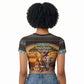 African Safari Animals Christmas Raglan Cropped T shirt Savannah Wildlife Festive Holiday Tribal Pattern