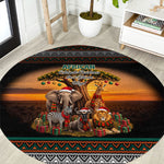 African Safari Animals Christmas Round Carpet Savannah Wildlife Festive Holiday Tribal Pattern