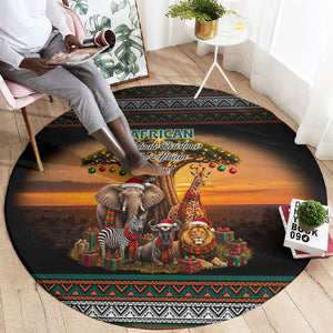 African Safari Animals Christmas Round Carpet Savannah Wildlife Festive Holiday Tribal Pattern