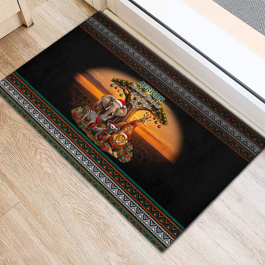 African Safari Animals Christmas Rubber Doormat Savannah Wildlife Festive Holiday Tribal Pattern