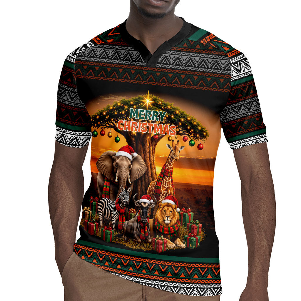 African Safari Animals Christmas Rugby Jersey Savannah Wildlife Festive Holiday Tribal Pattern