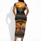 African Safari Animals Christmas Short Sleeve Bodycon Dress Savannah Wildlife Festive Holiday Tribal Pattern
