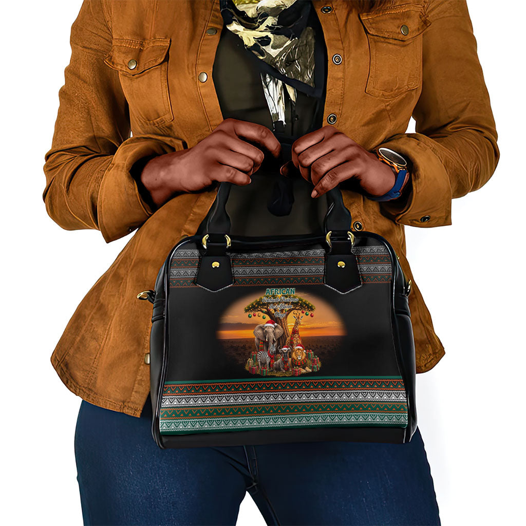African Safari Animals Christmas Shoulder Handbag Savannah Wildlife Festive Holiday Tribal Pattern
