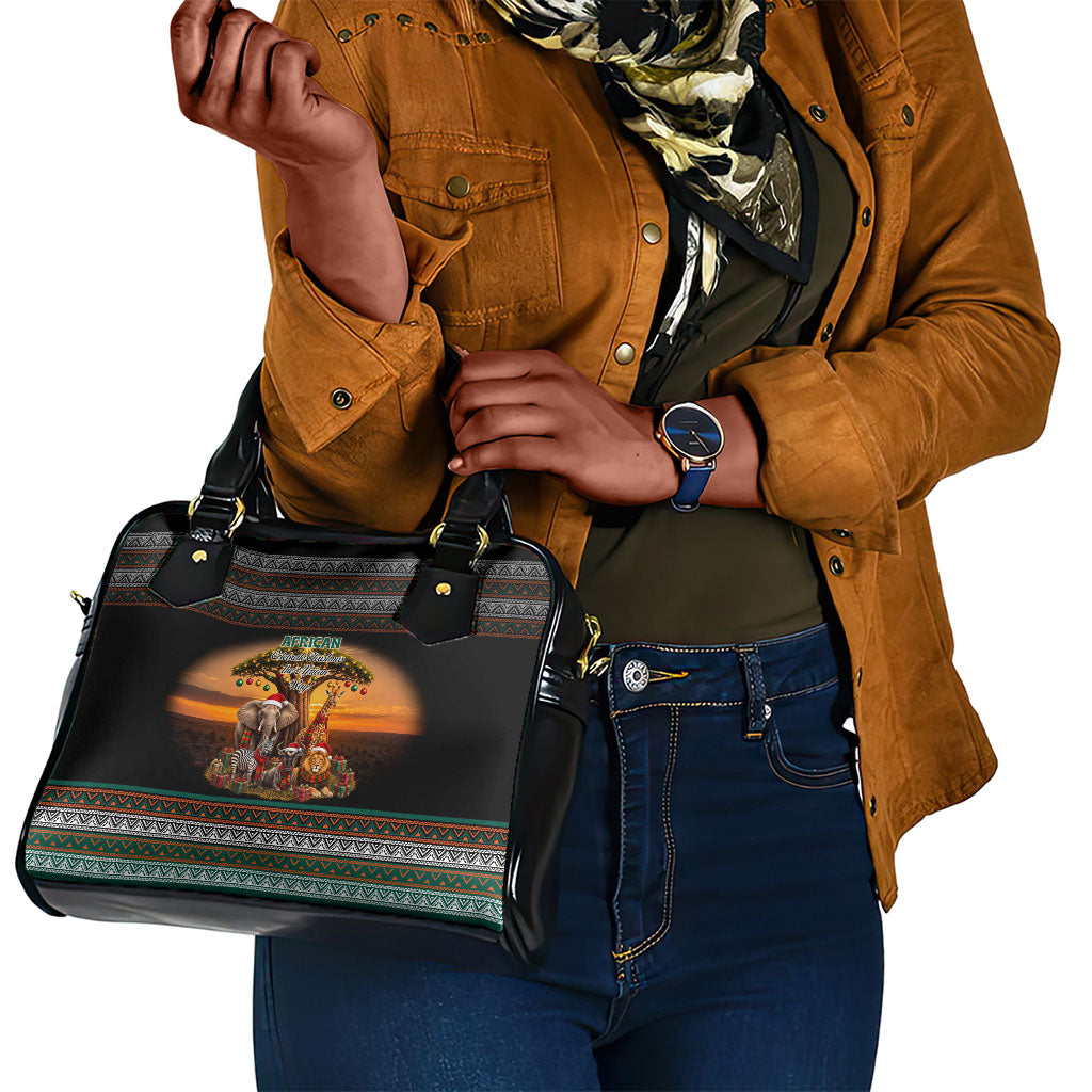African Safari Animals Christmas Shoulder Handbag Savannah Wildlife Festive Holiday Tribal Pattern