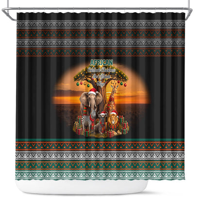 African Safari Animals Christmas Shower Curtain Savannah Wildlife Festive Holiday Tribal Pattern