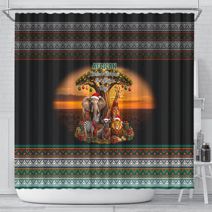 African Safari Animals Christmas Shower Curtain Savannah Wildlife Festive Holiday Tribal Pattern