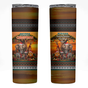 African Safari Animals Christmas Skinny Tumbler Savannah Wildlife Festive Holiday Tribal Pattern