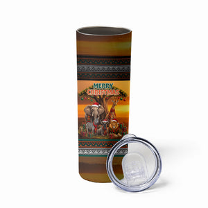 African Safari Animals Christmas Skinny Tumbler Savannah Wildlife Festive Holiday Tribal Pattern