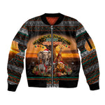 African Safari Animals Christmas Sleeve Zip Bomber Jacket Savannah Wildlife Festive Holiday Tribal Pattern