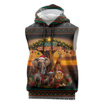 African Safari Animals Christmas Sleeveless Hoodie Savannah Wildlife Festive Holiday Tribal Pattern