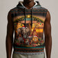 African Safari Animals Christmas Sleeveless Hoodie Savannah Wildlife Festive Holiday Tribal Pattern