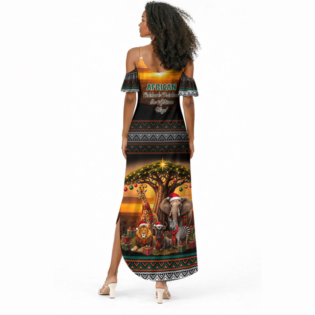 African Safari Animals Christmas Summer Maxi Dress Savannah Wildlife Festive Holiday Tribal Pattern