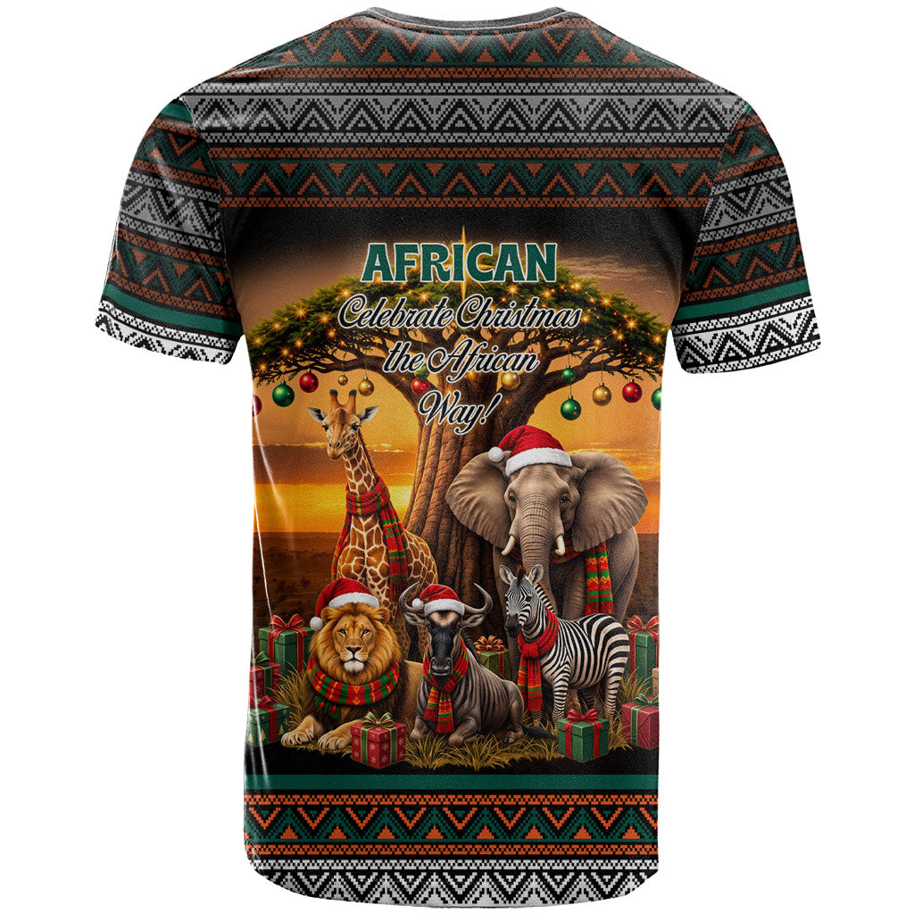 African Safari Animals Christmas T shirt Savannah Wildlife Festive Holiday Tribal Pattern