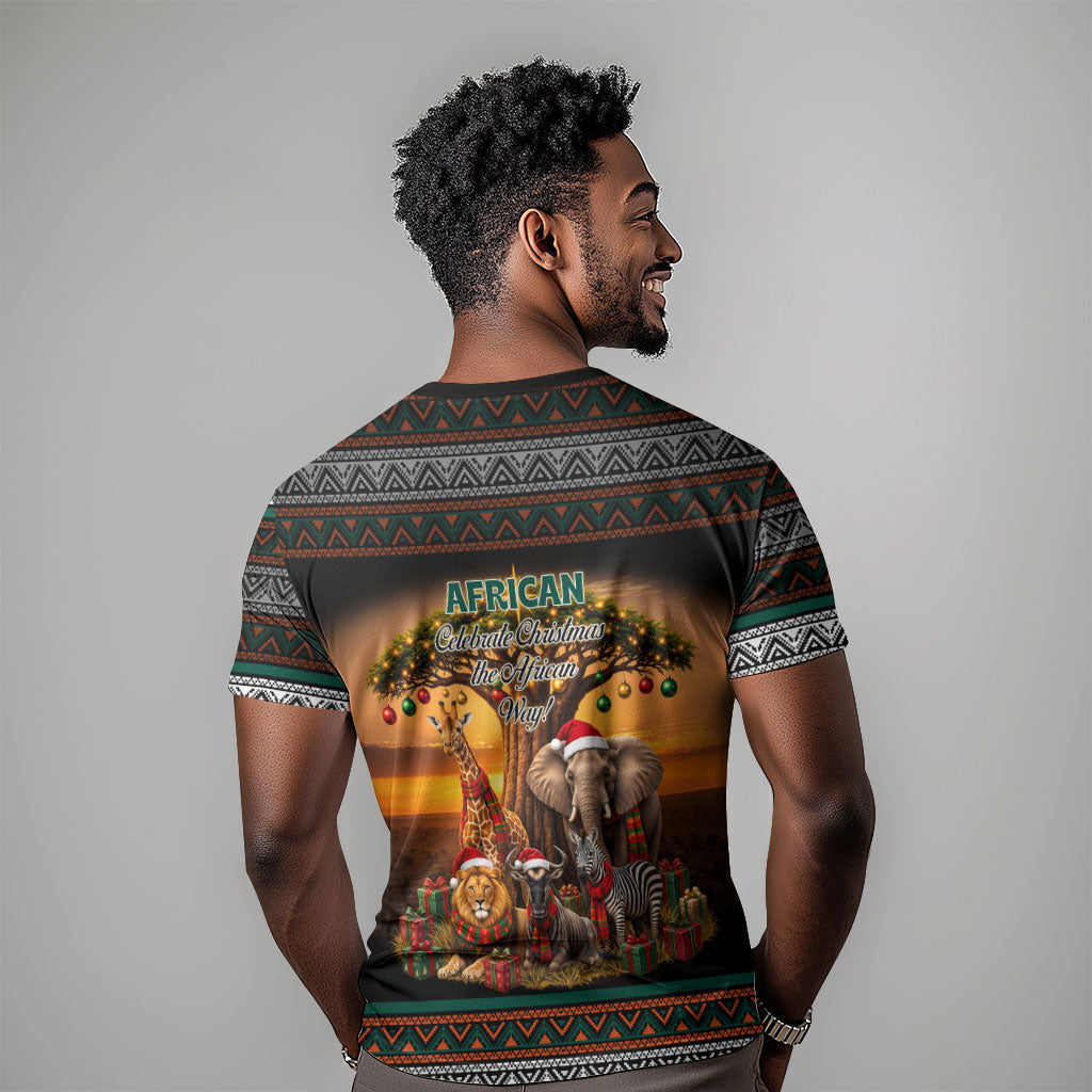 African Safari Animals Christmas T shirt Savannah Wildlife Festive Holiday Tribal Pattern