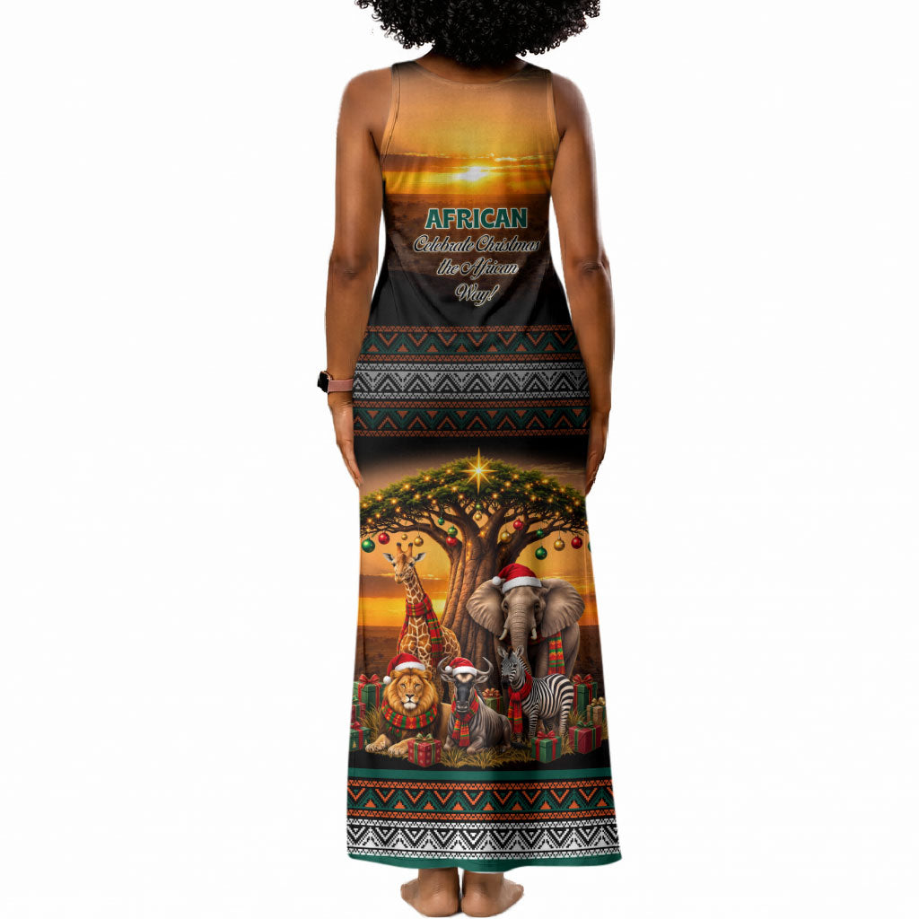 African Safari Animals Christmas Tank Maxi Dress Savannah Wildlife Festive Holiday Tribal Pattern