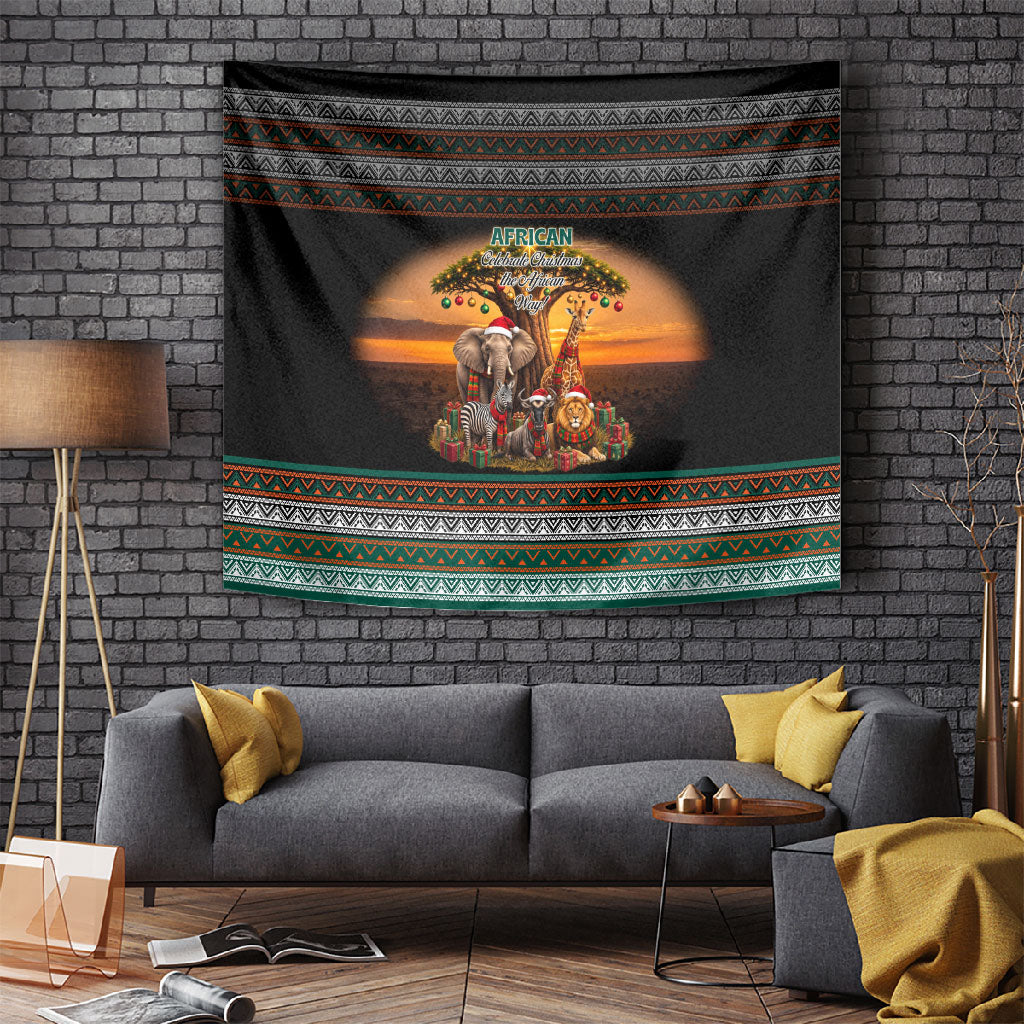 African Safari Animals Christmas Tapestry Savannah Wildlife Festive Holiday Tribal Pattern
