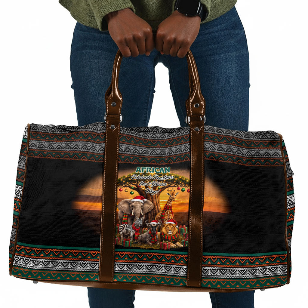 African Safari Animals Christmas Travel Bag Savannah Wildlife Festive Holiday Tribal Pattern