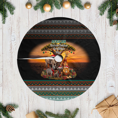 African Safari Animals Christmas Tree Skirt Savannah Wildlife Festive Holiday Tribal Pattern