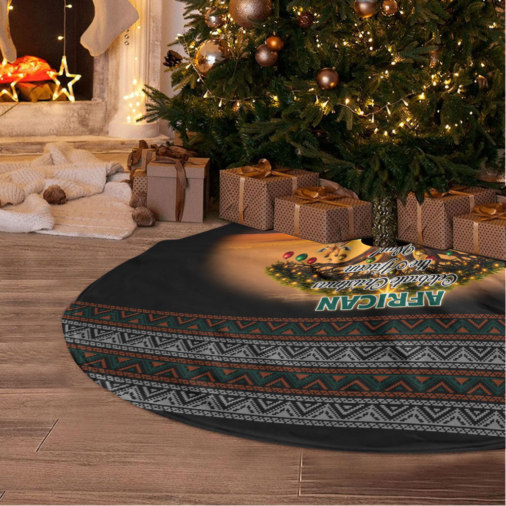 African Safari Animals Christmas Tree Skirt Savannah Wildlife Festive Holiday Tribal Pattern