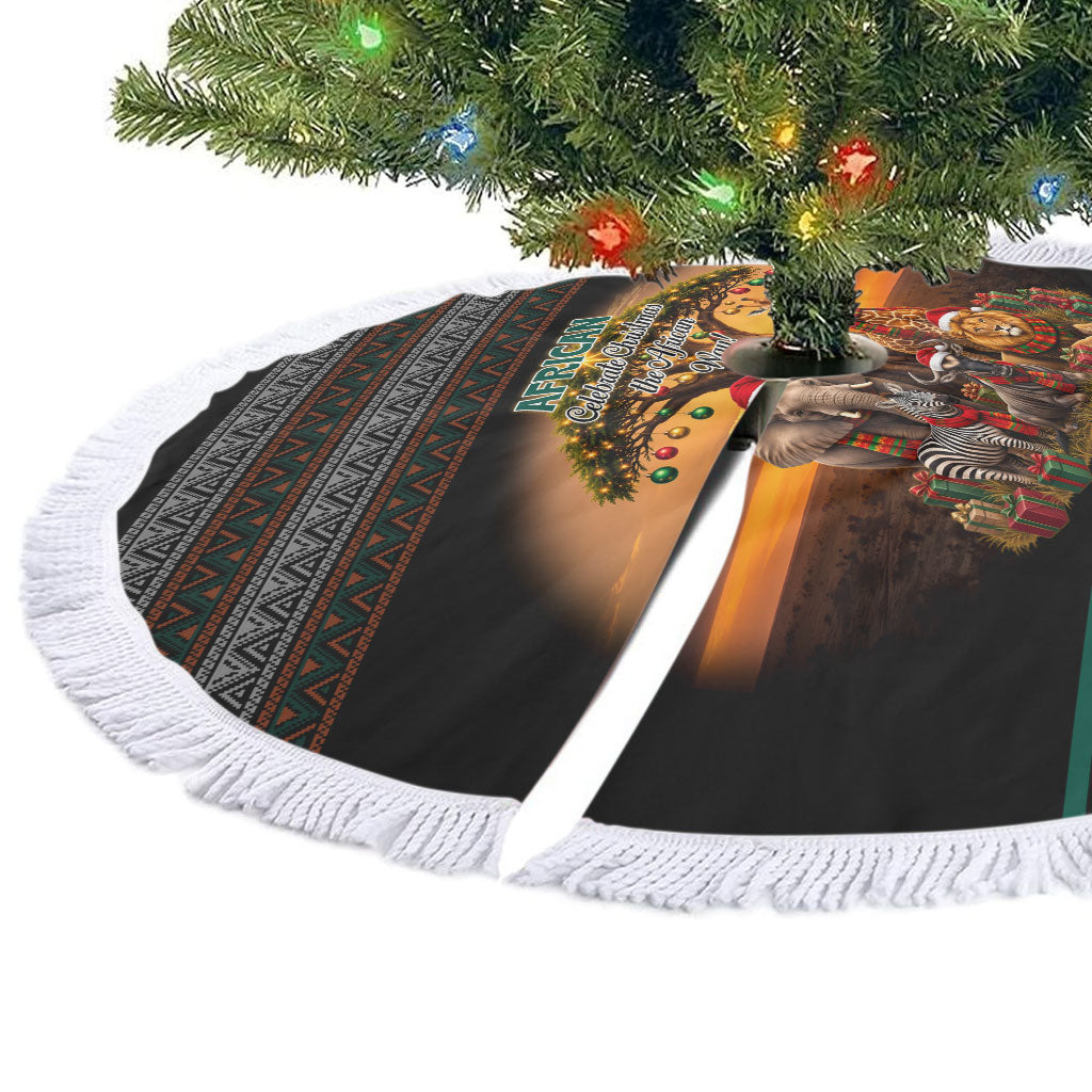 African Safari Animals Christmas Tree Skirt Savannah Wildlife Festive Holiday Tribal Pattern