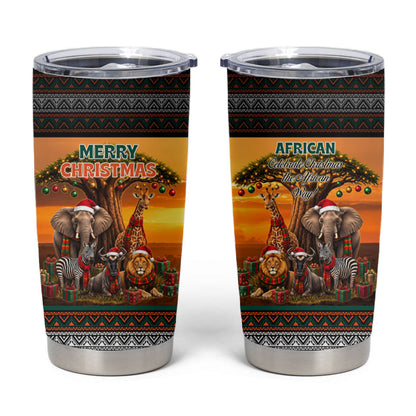 African Safari Animals Christmas Tumbler Cup Savannah Wildlife Festive Holiday Tribal Pattern