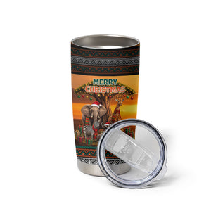 African Safari Animals Christmas Tumbler Cup Savannah Wildlife Festive Holiday Tribal Pattern