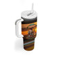 African Safari Animals Christmas Tumbler With Handle Savannah Wildlife Festive Holiday Tribal Pattern