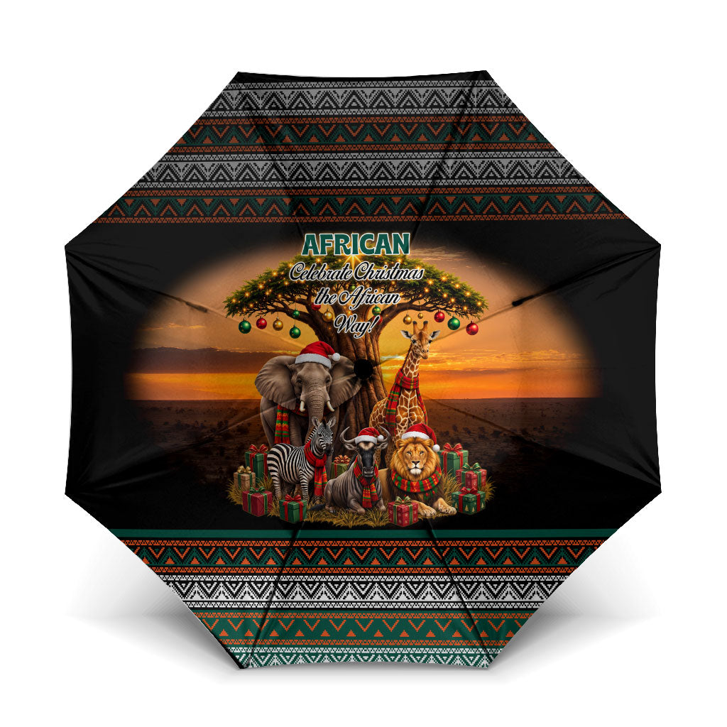 African Safari Animals Christmas Umbrella Savannah Wildlife Festive Holiday Tribal Pattern
