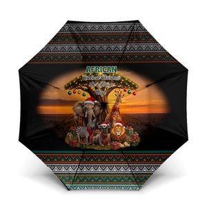 African Safari Animals Christmas Umbrella Savannah Wildlife Festive Holiday Tribal Pattern
