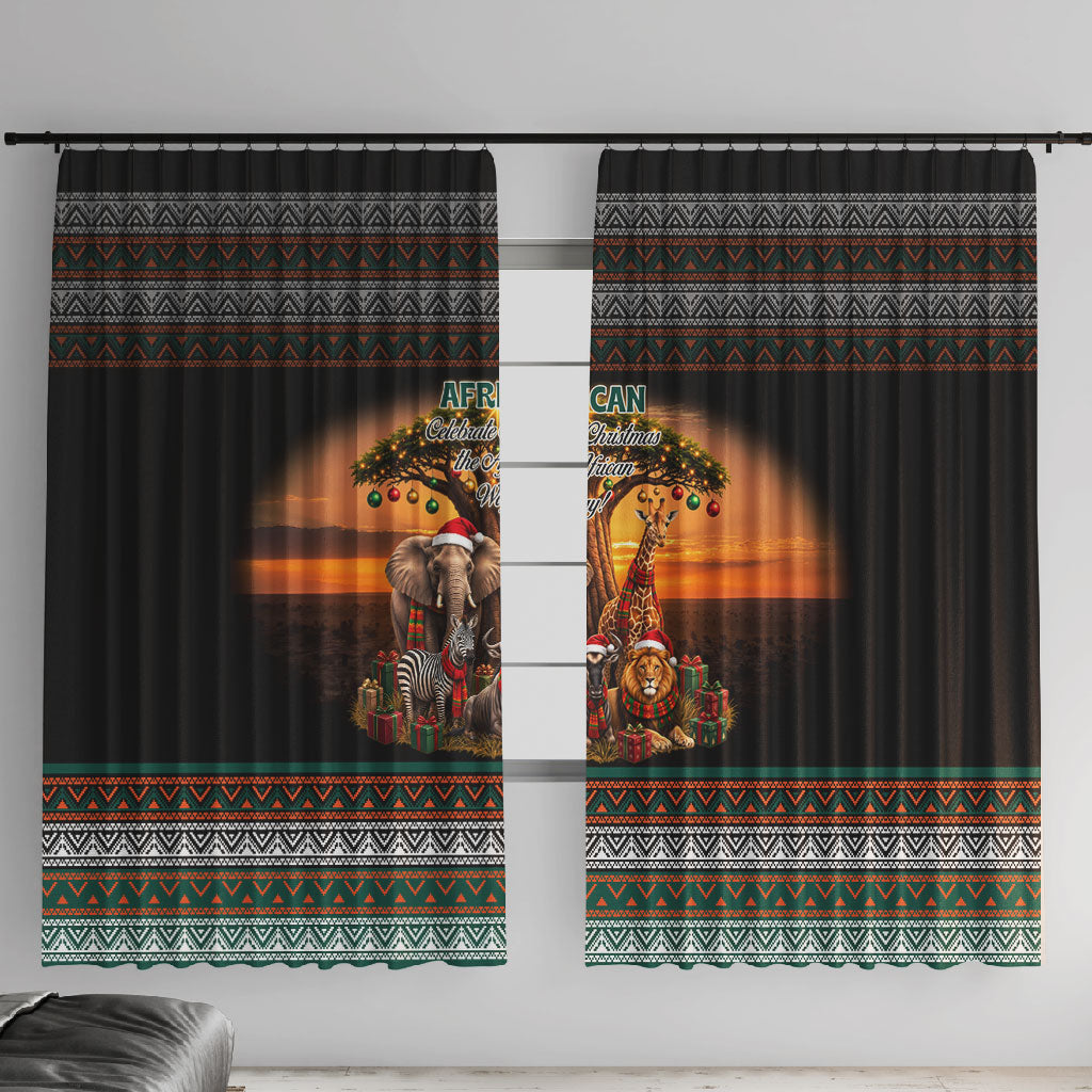 African Safari Animals Christmas Window Curtain Savannah Wildlife Festive Holiday Tribal Pattern