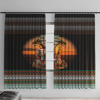 African Safari Animals Christmas Window Curtain Savannah Wildlife Festive Holiday Tribal Pattern