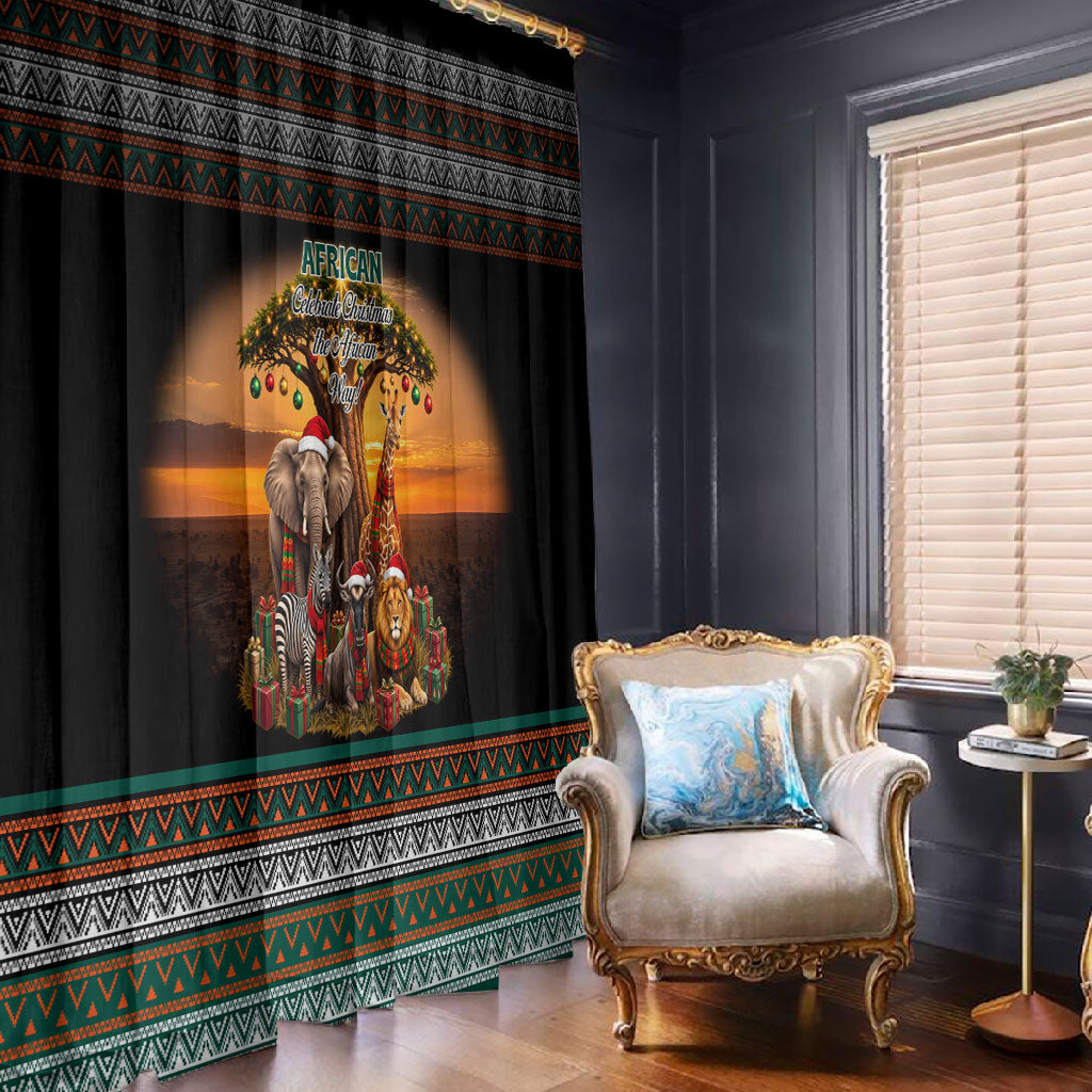African Safari Animals Christmas Window Curtain Savannah Wildlife Festive Holiday Tribal Pattern