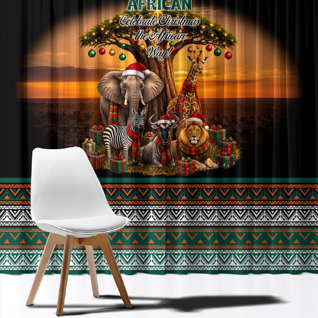 African Safari Animals Christmas Window Curtain Savannah Wildlife Festive Holiday Tribal Pattern