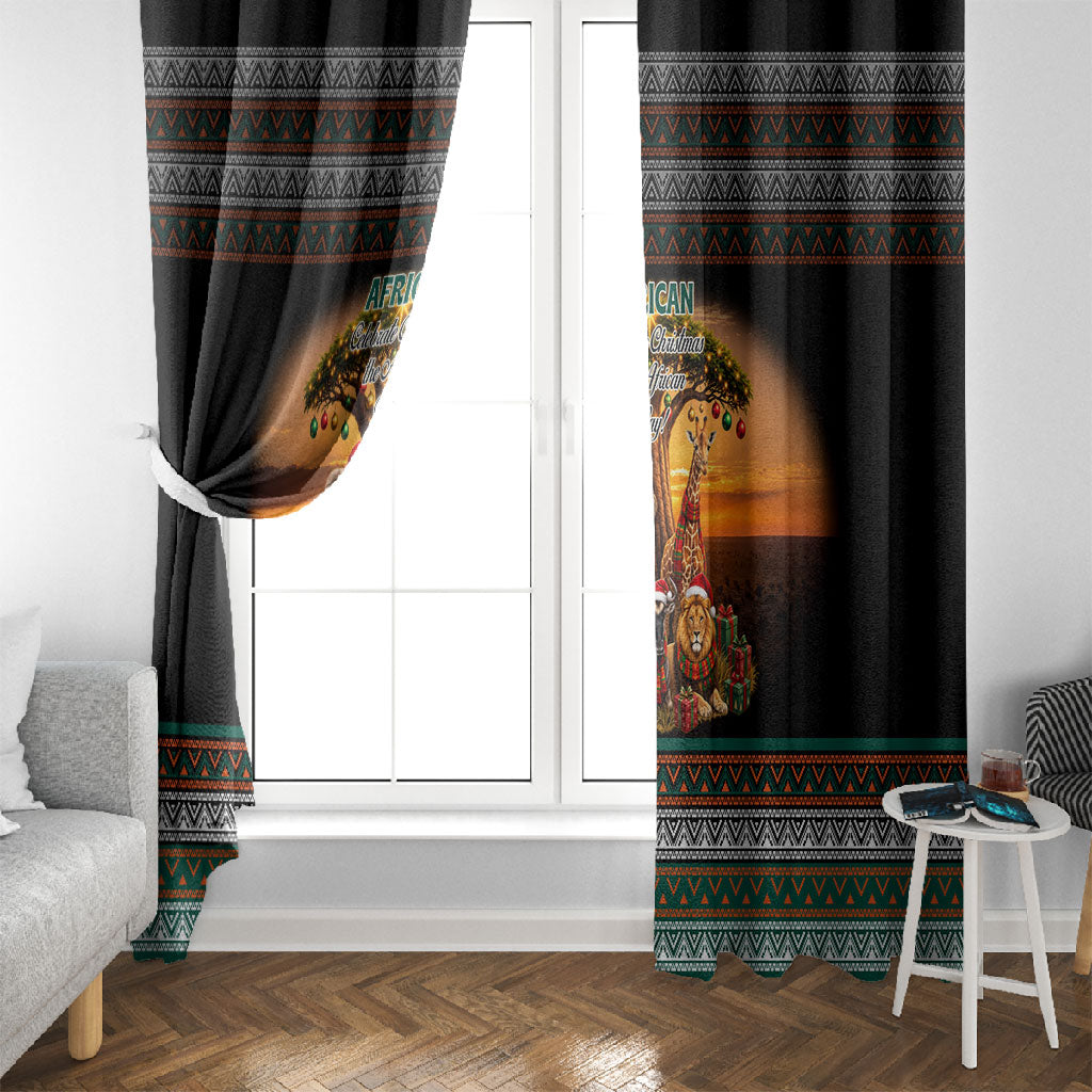 African Safari Animals Christmas Window Curtain Savannah Wildlife Festive Holiday Tribal Pattern