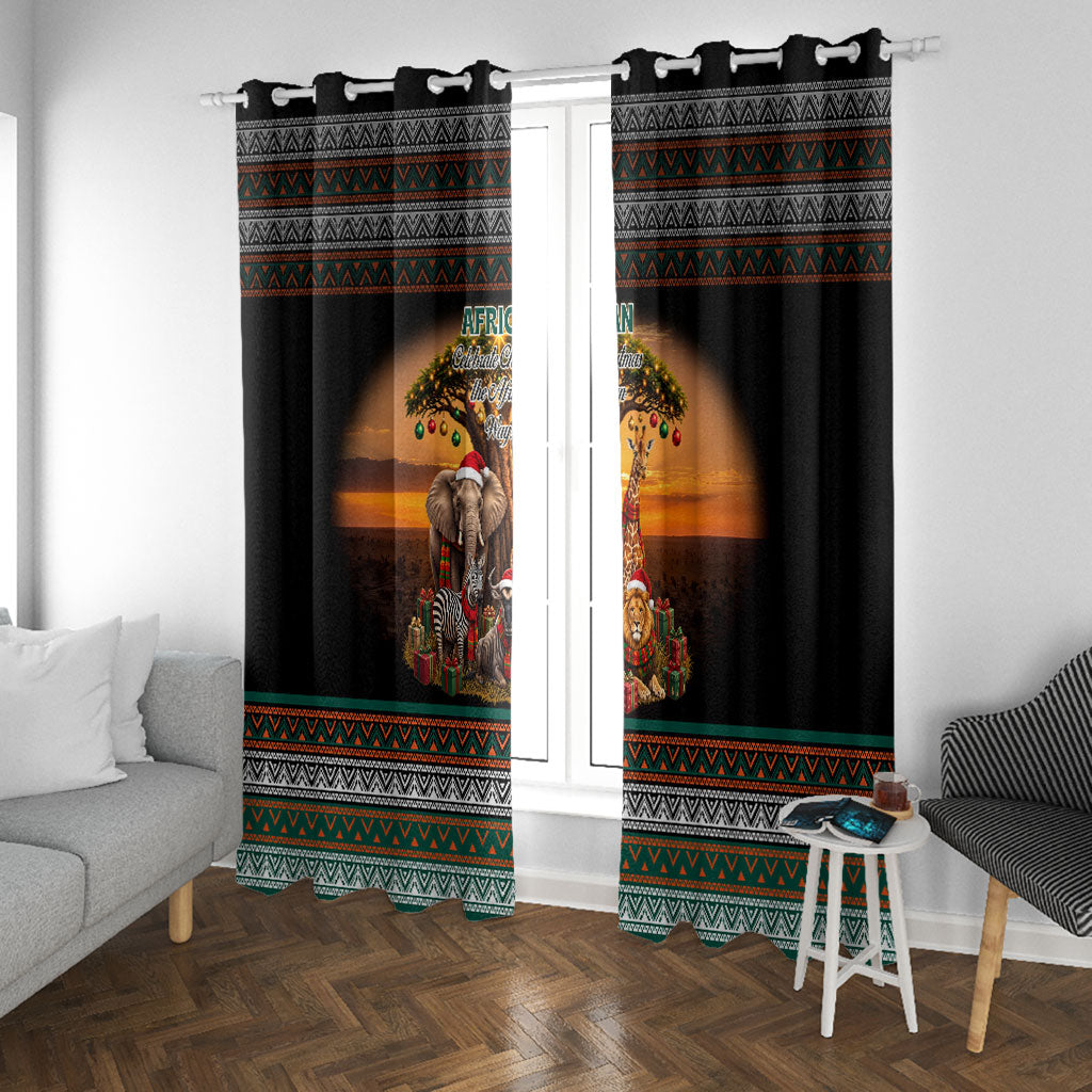 African Safari Animals Christmas Window Curtain Savannah Wildlife Festive Holiday Tribal Pattern