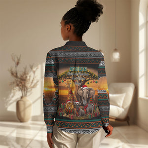 African Safari Animals Christmas Women Casual Shirt Savannah Wildlife Festive Holiday Tribal Pattern