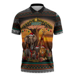 African Safari Animals Christmas Zipper Polo Shirt Savannah Wildlife Festive Holiday Tribal Pattern