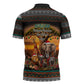 African Safari Animals Christmas Zipper Polo Shirt Savannah Wildlife Festive Holiday Tribal Pattern