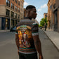 African Safari Animals Christmas Zipper Polo Shirt Savannah Wildlife Festive Holiday Tribal Pattern
