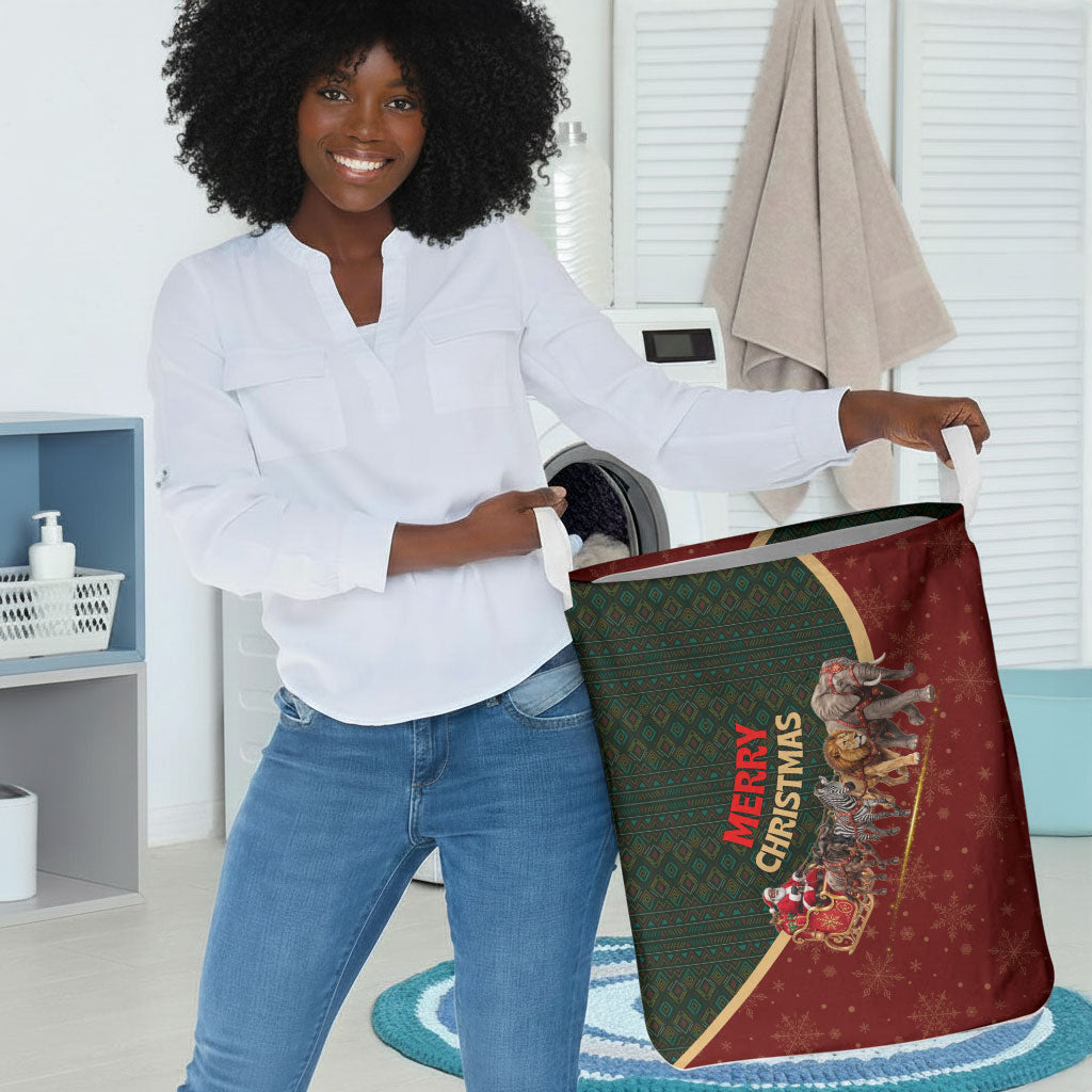African Safari Animals Christmas Sleigh Laundry Basket Festive Wildlife Tribal Pattern Santa Sleigh