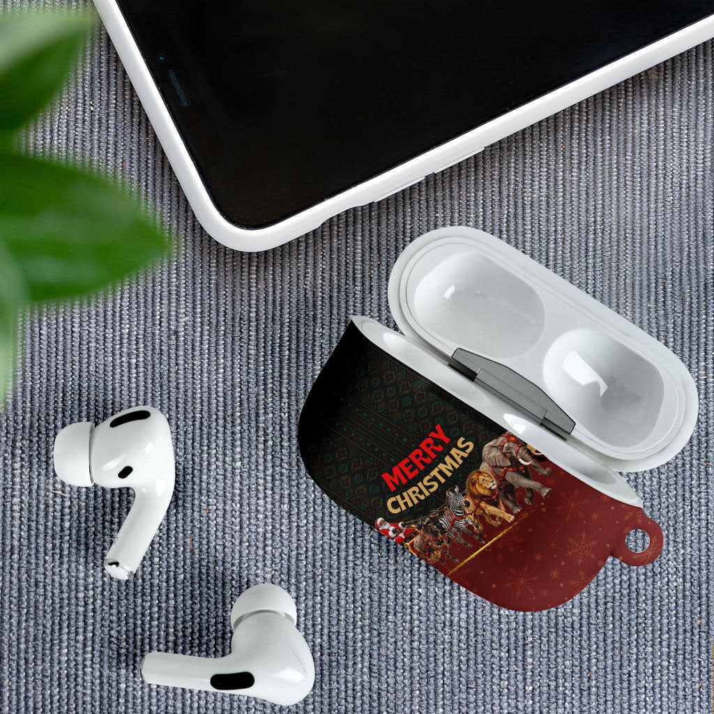 African Safari Animals Christmas Sleigh AirPods Case Festive Wildlife Tribal Pattern Santa Sleigh