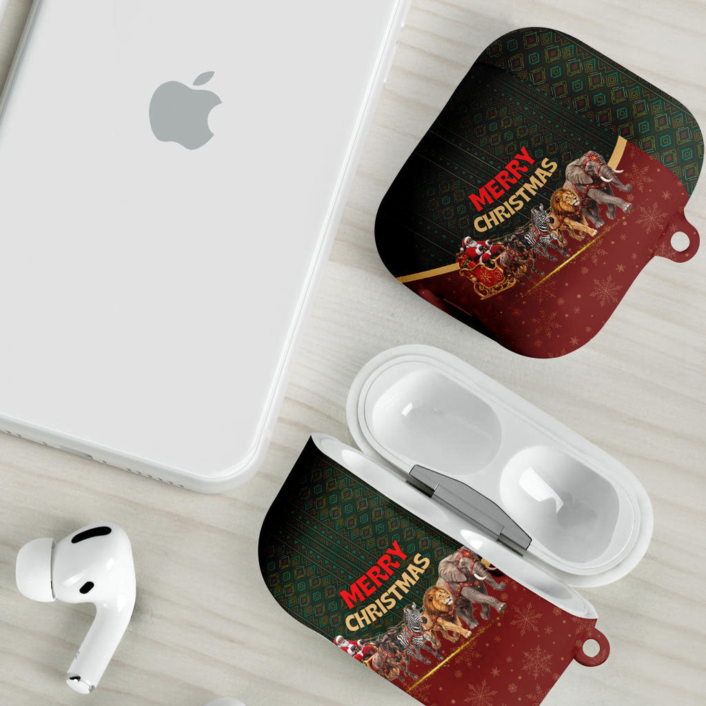 African Safari Animals Christmas Sleigh AirPods Case Festive Wildlife Tribal Pattern Santa Sleigh