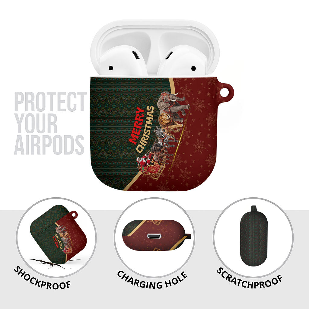 African Safari Animals Christmas Sleigh AirPods Case Festive Wildlife Tribal Pattern Santa Sleigh