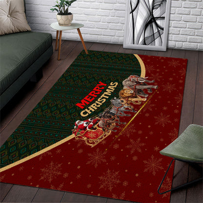 African Safari Animals Christmas Sleigh Area Rug Festive Wildlife Tribal Pattern Santa Sleigh