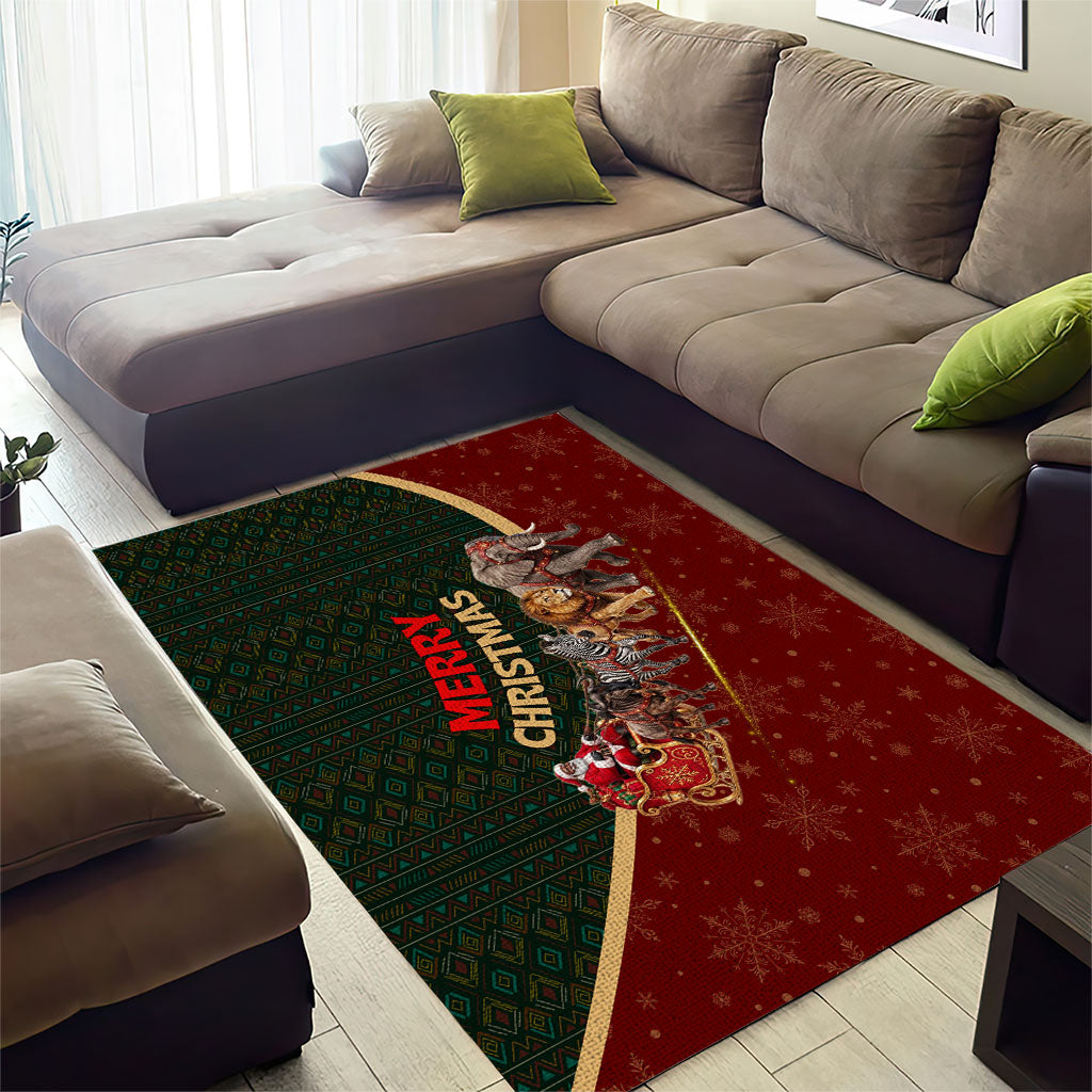 African Safari Animals Christmas Sleigh Area Rug Festive Wildlife Tribal Pattern Santa Sleigh