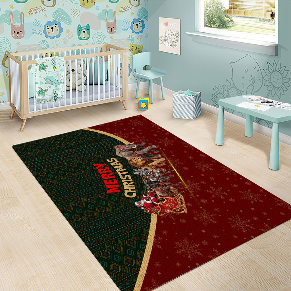 African Safari Animals Christmas Sleigh Area Rug Festive Wildlife Tribal Pattern Santa Sleigh