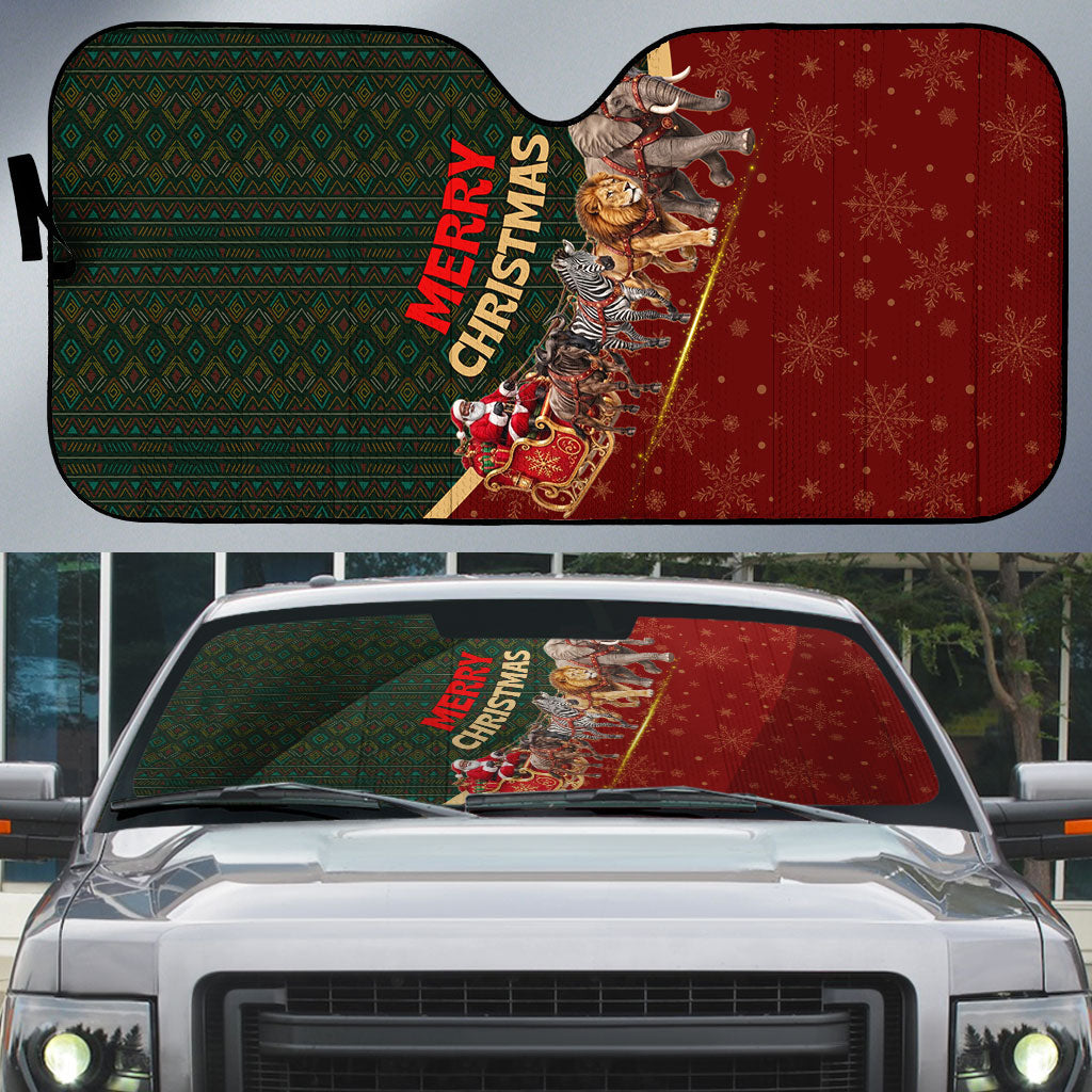 African Safari Animals Christmas Sleigh Auto Sun Shade Festive Wildlife Tribal Pattern Santa Sleigh