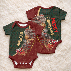 African Safari Animals Christmas Sleigh Baby Onesie Festive Wildlife Tribal Pattern Santa Sleigh